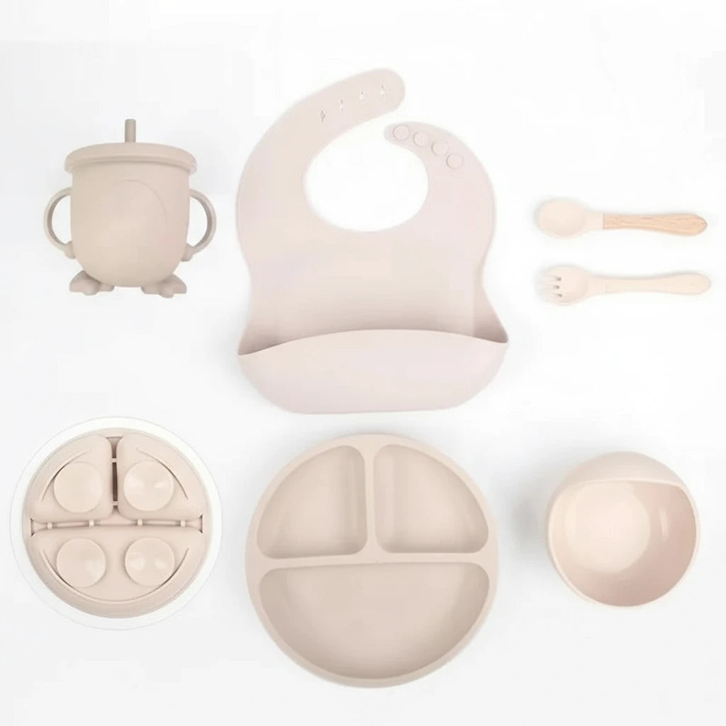 6-delars Babyset i Silikon – Tallrik, Skål & Bestick