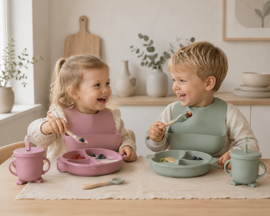6-delars Babyset i Silikon – Tallrik, Skål & Bestick