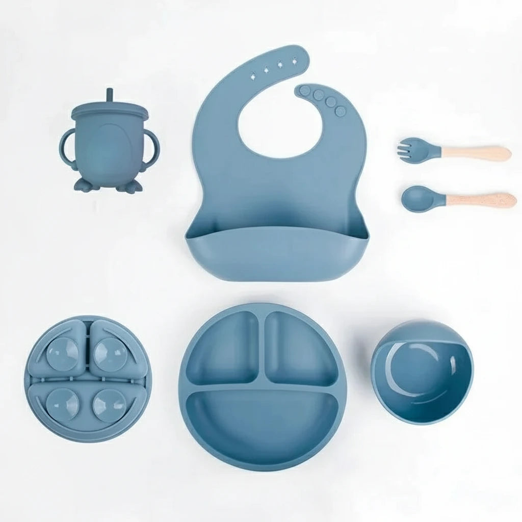 6-delars Babyset i Silikon – Tallrik, Skål & Bestick