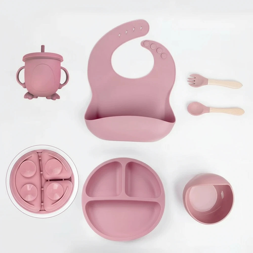 6-delars Babyset i Silikon – Tallrik, Skål & Bestick