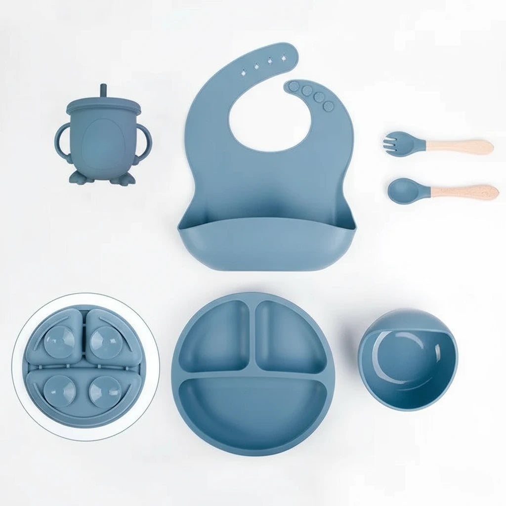 6-delars Babyset i Silikon – Tallrik, Skål & Bestick
