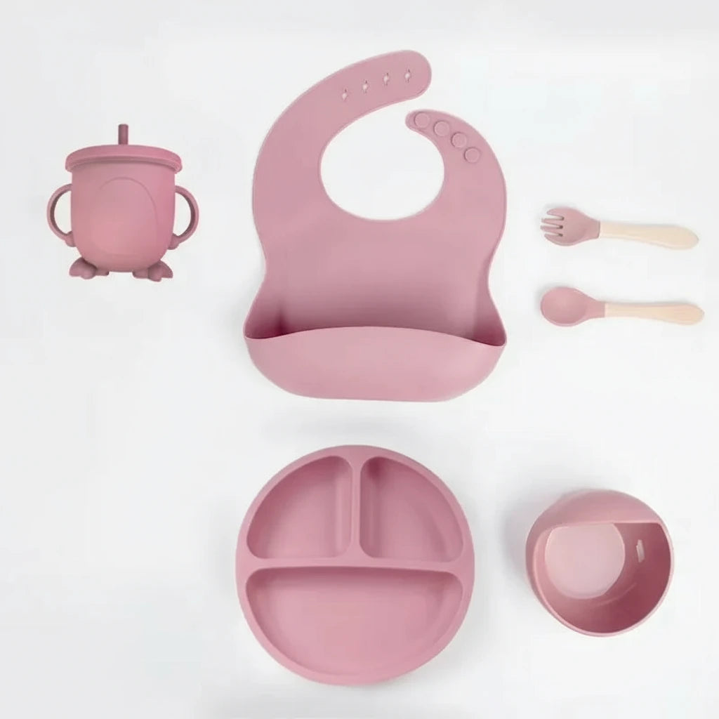 6-delars Babyset i Silikon – Tallrik, Skål & Bestick