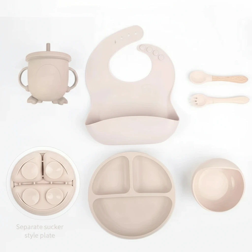 6-delars Babyset i Silikon – Tallrik, Skål & Bestick